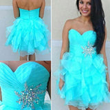 Blue Cocktail Dress, Organza Cocktail Dress, Ruffled Mini Length Cocktail Dress CD00001