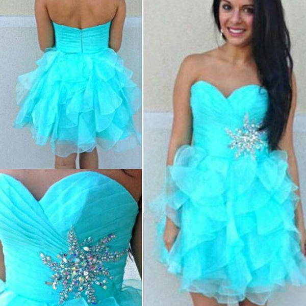 Blue Cocktail Dress, Organza Cocktail Dress, Ruffled Mini Length Cocktail Dress CD00001