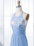 Blue Halter Bridesmaid Dress,Tulle Bridesmaid Dress,Long Bridesmaid Dress,BD00152
