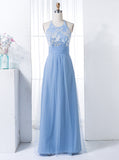 Blue Halter Bridesmaid Dress,Tulle Bridesmaid Dress,Long Bridesmaid Dress,BD00152
