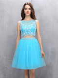 Blue Homecoming Dresses,Two Piece Homecoming Dress,Tulle Homecoming Dress,HC00119