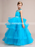Blue Junior Party Dresses,Junior Bridesmaid Dresses,Ruffled Flower Girl Dress,JB00031