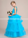 Blue Junior Party Dresses,Junior Bridesmaid Dresses,Ruffled Flower Girl Dress,JB00031