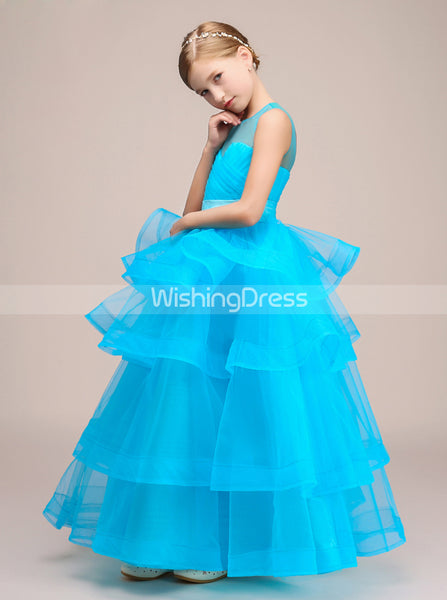 Blue Junior Party Dresses,Junior Bridesmaid Dresses,Ruffled Flower Girl Dress,JB00031