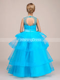 Blue Junior Party Dresses,Junior Bridesmaid Dresses,Ruffled Flower Girl Dress,JB00031