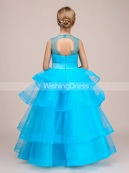 Blue Junior Party Dresses,Junior Bridesmaid Dresses,Ruffled Flower Girl Dress,JB00031