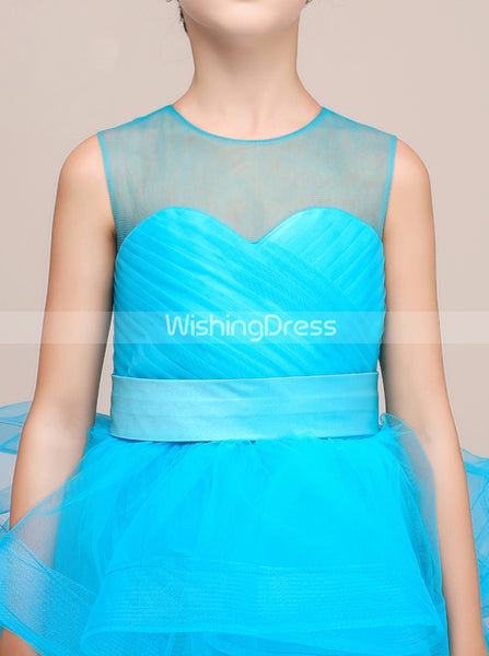 Blue Junior Party Dresses,Junior Bridesmaid Dresses,Ruffled Flower Girl Dress,JB00031