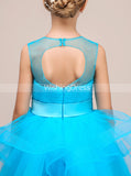 Blue Junior Party Dresses,Junior Bridesmaid Dresses,Ruffled Flower Girl Dress,JB00031