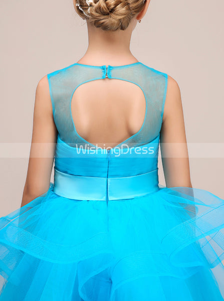 Blue Junior Party Dresses,Junior Bridesmaid Dresses,Ruffled Flower Girl Dress,JB00031