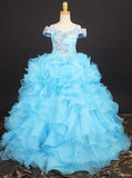 Blue Little Girls Pageant Dresses,Ruffled Ball Gown Party Dresses for Teens,GPD0030