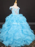 Blue Little Girls Pageant Dresses,Ruffled Ball Gown Party Dresses for Teens,GPD0030