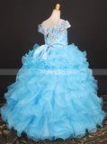 Blue Little Girls Pageant Dresses,Ruffled Ball Gown Party Dresses for Teens,GPD0030