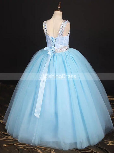Blue Princess Pageant Gown,Strappy Ball Gown Little Girls Pageant Dress,GPD0034