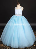 Blue Princess Pageant Gown,Strappy Ball Gown Little Girls Pageant Dress,GPD0034