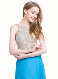 Blue Prom Dresses,Chiffon Prom Dress,Beaded Prom Dress,Sparkly Prom Dress,PD00206