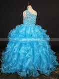 Blue Ruffle Girls Pageant Dresses,Formal Special Occasion Dress for Teens,GPD0021