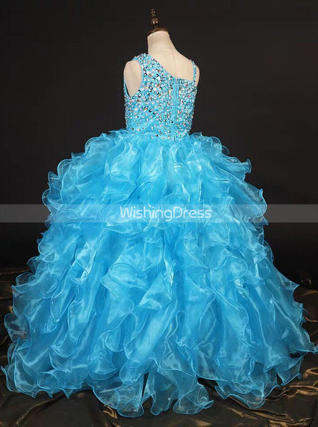 Blue Ruffle Girls Pageant Dresses,Formal Special Occasion Dress for Teens,GPD0021