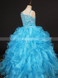 Blue Ruffle Girls Pageant Dresses,Formal Special Occasion Dress for Teens,GPD0021