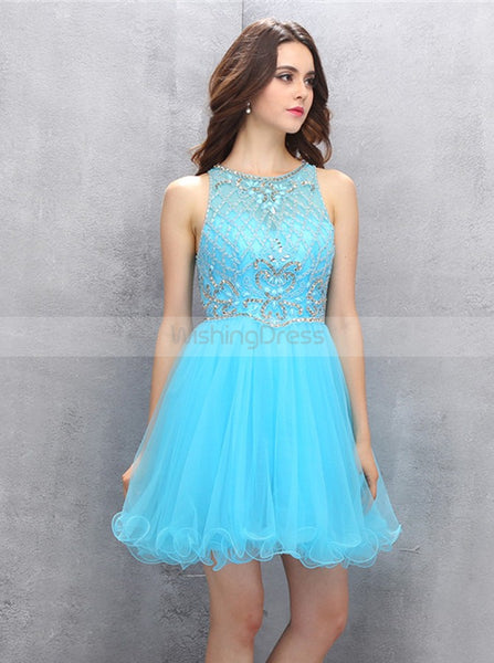 Blue Sweet 16 Dresses,Short Sweet 16 Dress,Tulle Homecoming Dresses,SW00028