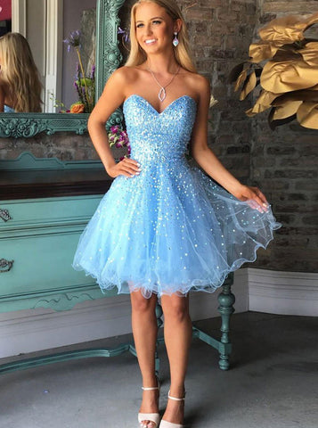 Blue Sweetheart 16 Dresses,Sweetheart Homecoming Dress,Tulle Homecoming Dress,HC00216