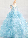 Blue Unique Little Girls Pageant Gowns,Formal Junior Party Gowns,GPD0051