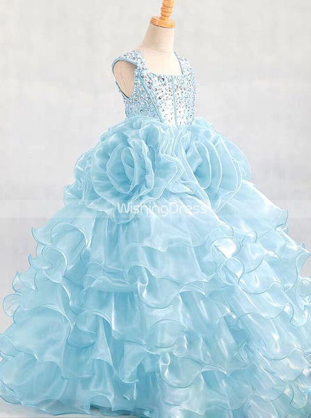 Blue Unique Little Girls Pageant Gowns,Formal Junior Party Gowns,GPD0051
