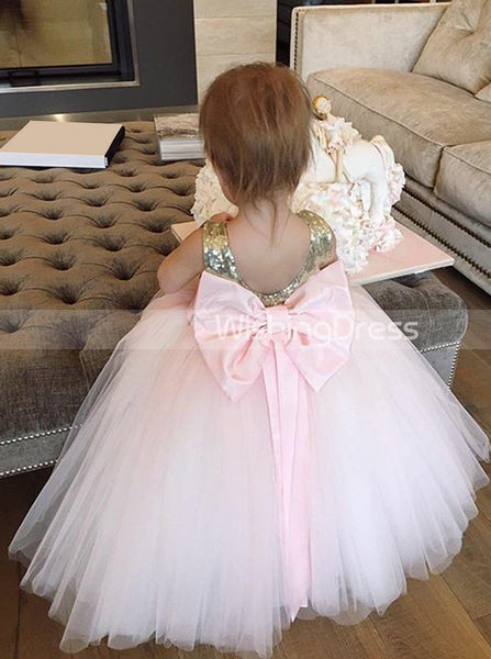 Blush Pink Flower Girl Dresses,Ball Gown Flower Girl Dress,Sequined Flower Girl Dress,FD00028