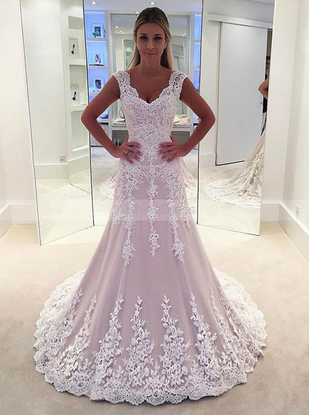 Blush Wedding Dresses,Aline Wedding Dress,Lace Bridal Dress,Elegant Bridal Dress,WD00167