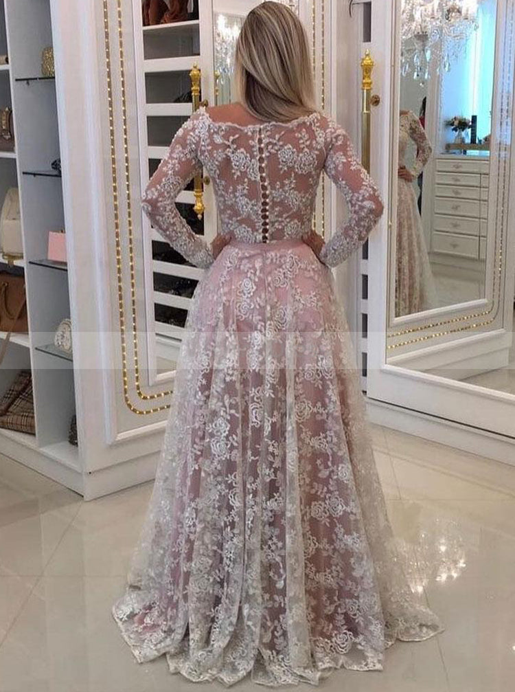 Blush Wedding Dresses with Sleeves,Off the Shoulder Bridal Dress,Lace