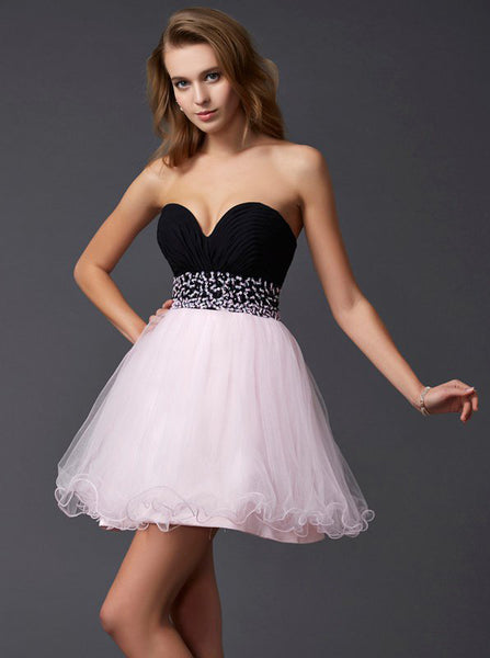 Blushing Pink Sweet 16 Dresses,Simple Homecoming Dress,Strapless Homecoming Dress,SW00035