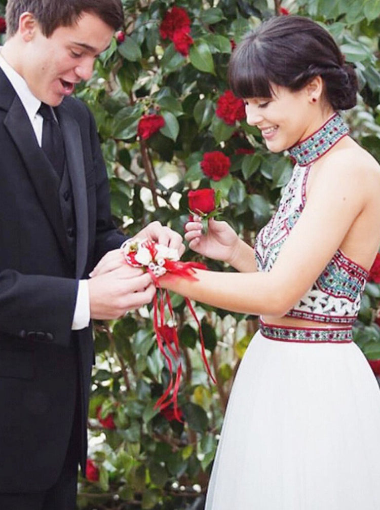 Boho Prom Dresses,Two Piece Prom Dress,Halter Prom Dress,Floor Length Prom Dress,PD00201 Custom Size / Picture Color