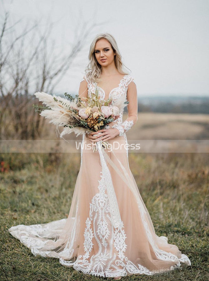 Boho Wedding Dress,Long Sleeves Wedding Dresses,Outdoor Wedding Dress,