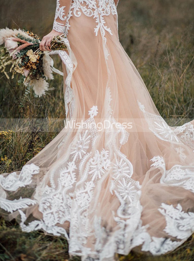 outdoor casual wedding dresses Simple Style Garden Bridals Dress, Simple for Outside you can order them in any size and color Boho Wedding Dress,Long Sleeves Wedding