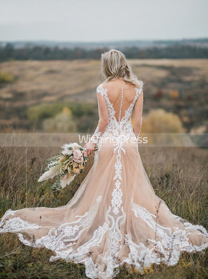 Boho Wedding Dress,Long Sleeves Wedding Dresses,Outdoor Wedding Dress, -  Wishingdress