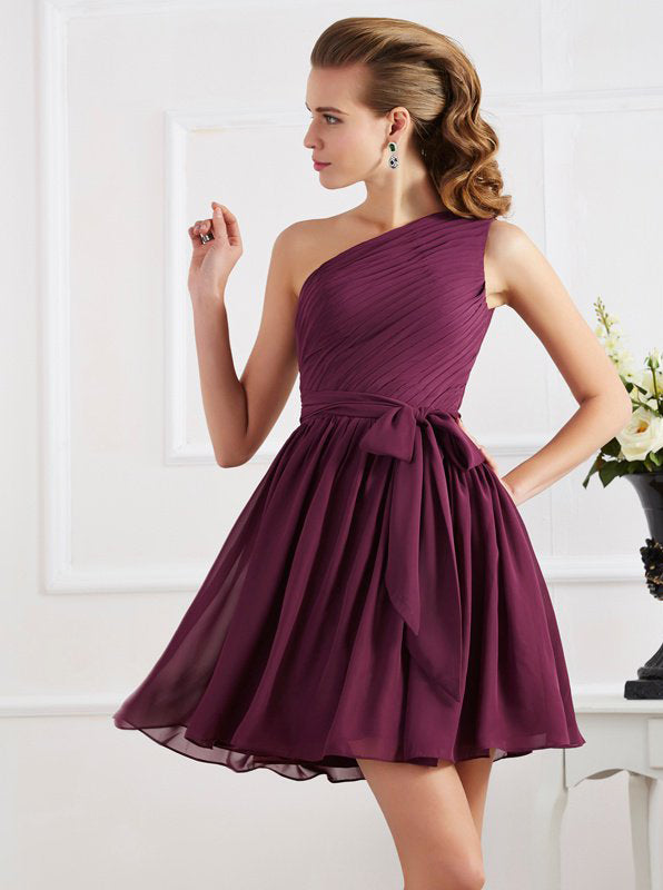 Chiffon Bridesmaid Dress,Short Bridesmaid Dress,One Shoulder Bridesmai
