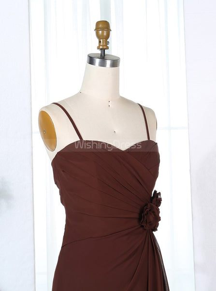 Brown Bridesmaid Dresses,Full Length Bridesmaid Dress,Bridesmaid Dress with Flower,BD00286