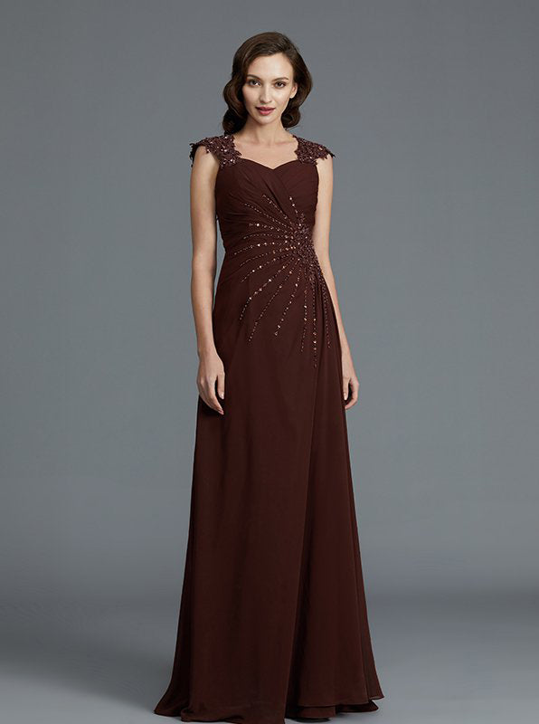 Brown Mother of the Bride Dresses,Long Elegant Mother Dress,Beaded Mot