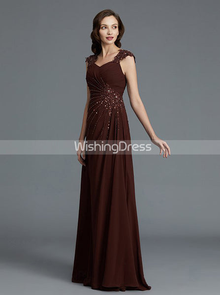 Brown Mother of the Bride Dresses,Long Elegant Mother Dress,Beaded Mother Dress,MD00039