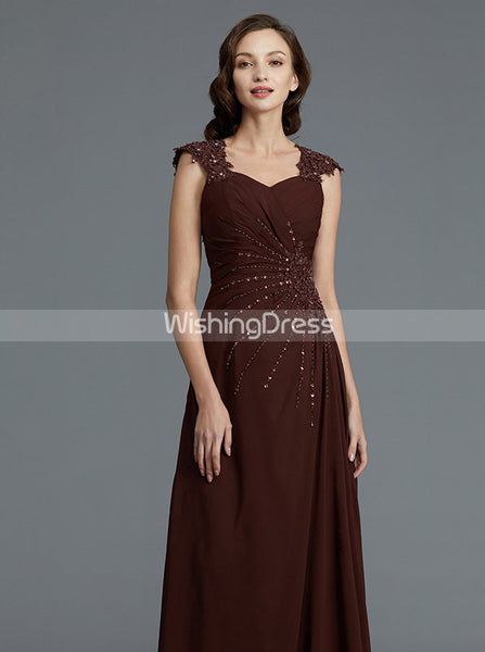 Brown Mother of the Bride Dresses,Long Elegant Mother Dress,Beaded Mother Dress,MD00039