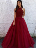 Burgundy Beaded Prom Dress,Elegant Prom Dress,Sparkly Long Prom Dress PD00062