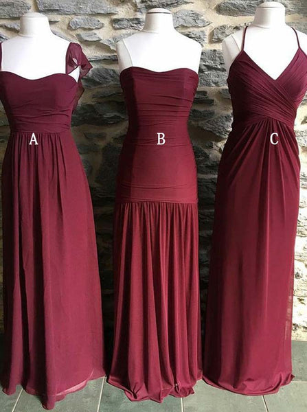 Burgundy Bridesmaid Dress,Chiffon Long Bridesmaid Dress,Bridesmaid Dress with Straps,BD00094