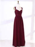 Burgundy Bridesmaid Dress,Chiffon Long Bridesmaid Dress,Strappy Bridesmaid Dress,BD00131