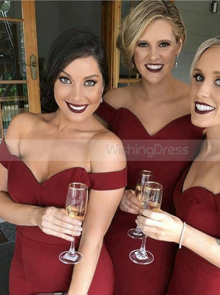Burgundy Bridesmaid Dress,Mermaid Bridesmaid Dress,Off the Shoulder Bridesmaid Dress,BD00069