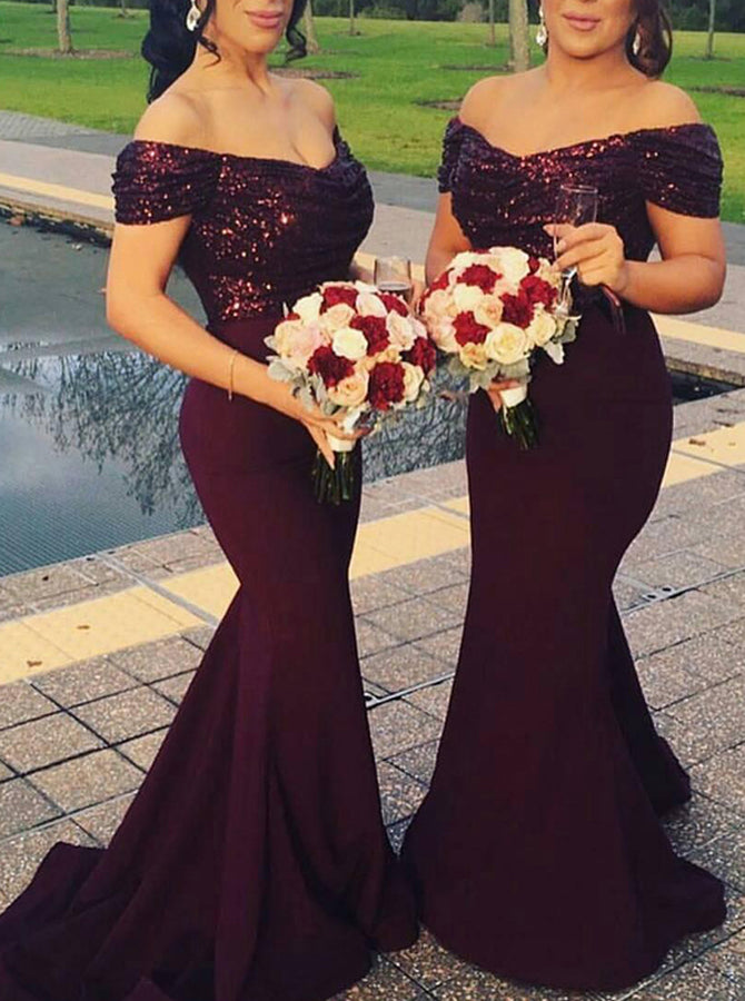 Burgundy Bridesmaid Dress,Mermaid Bridesmaid Dress,Sequined Bridesmaid