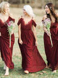 Burgundy Bridesmaid Dress,Spaghetti Straps Bridesmaid Dress,Full Length Bridesmaid Dress,BD00071