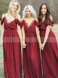 Burgundy Bridesmaid Dress,Spaghetti Straps Bridesmaid Dress,Full Length Bridesmaid Dress,BD00071