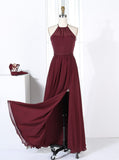 Burgundy Bridesmaid Dresses,Bridesmaid Dress with Slit,Chiffon Bridesmaid Dress,BD00282