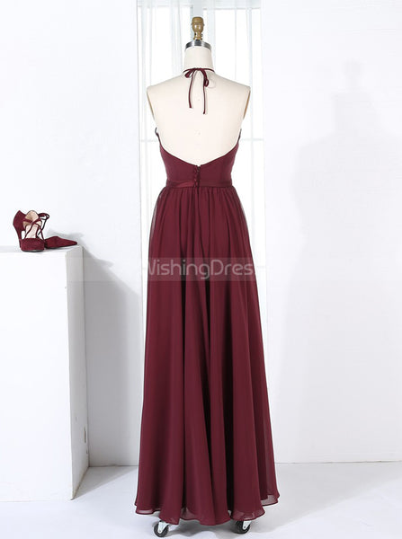 Burgundy Bridesmaid Dresses,Bridesmaid Dress with Slit,Chiffon Bridesmaid Dress,BD00282