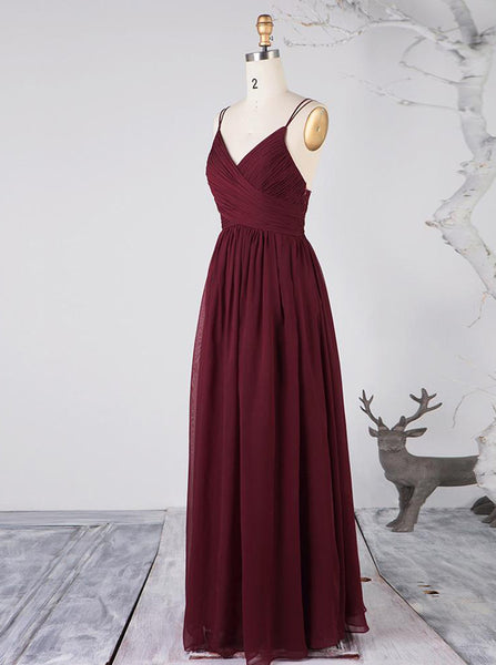 Burgundy Bridesmaid Dresses,Chiffon Romantic Bridesmaid Dress,BD00370