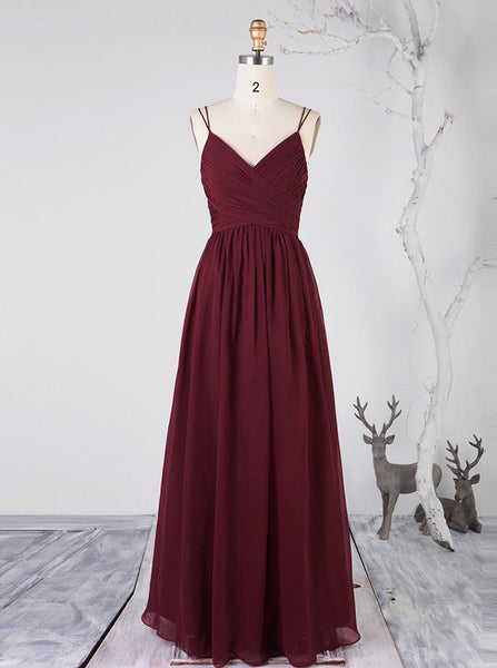 Burgundy Bridesmaid Dresses,Chiffon Romantic Bridesmaid Dress,BD00370